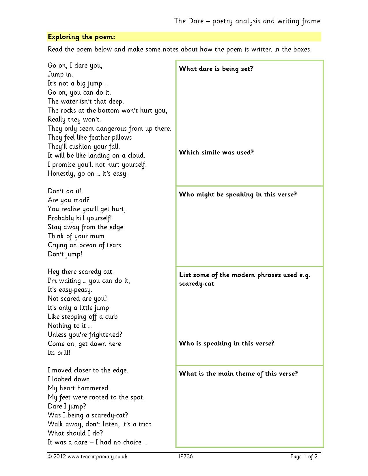 Poetry Analysis Worksheet Answer Key Promotiontablecovers